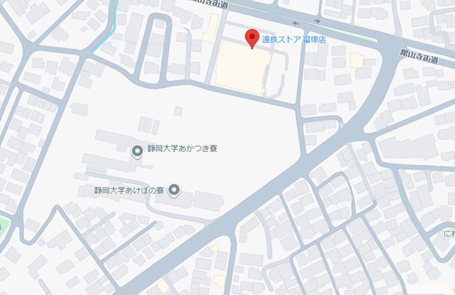 あかつき寮と遠鉄ストア富塚店の位置関係を示した地図